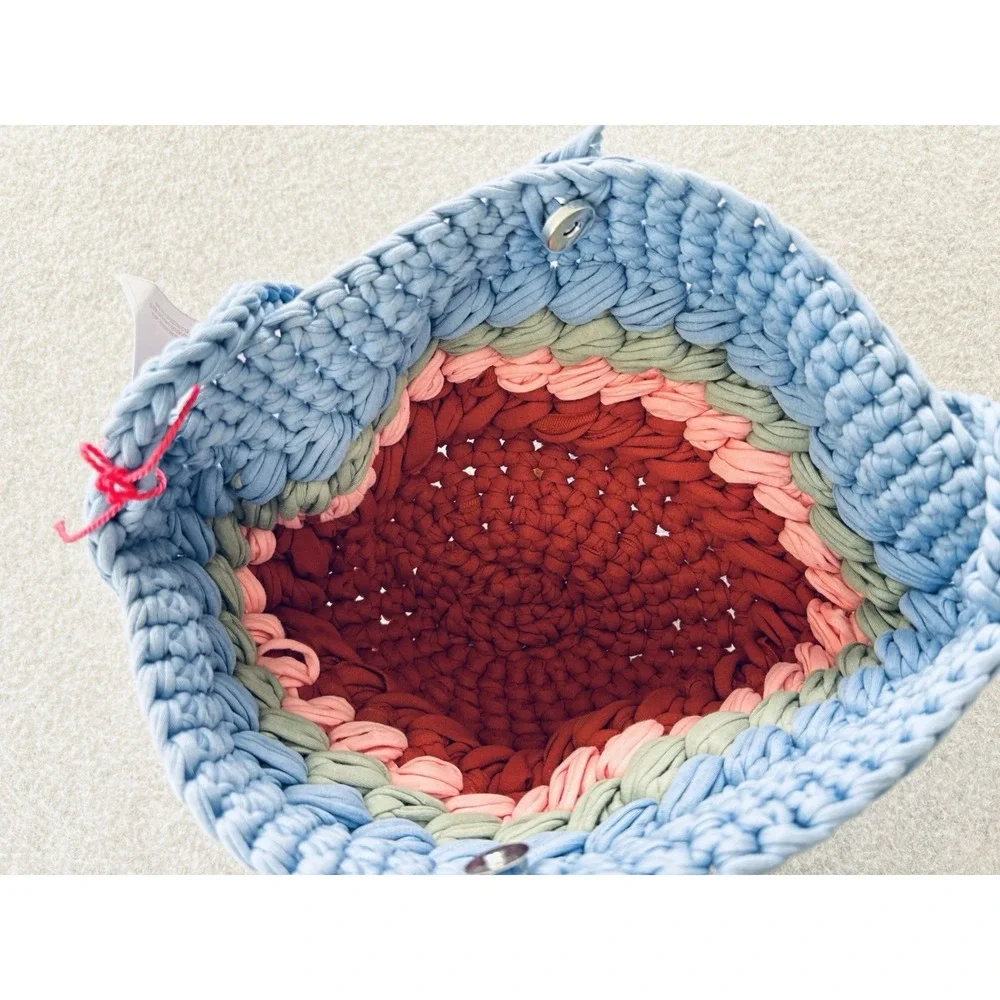 Handmade Crochet Chunky Knit Vibrant Colorful Bag Purse Braided Strap W/Tags